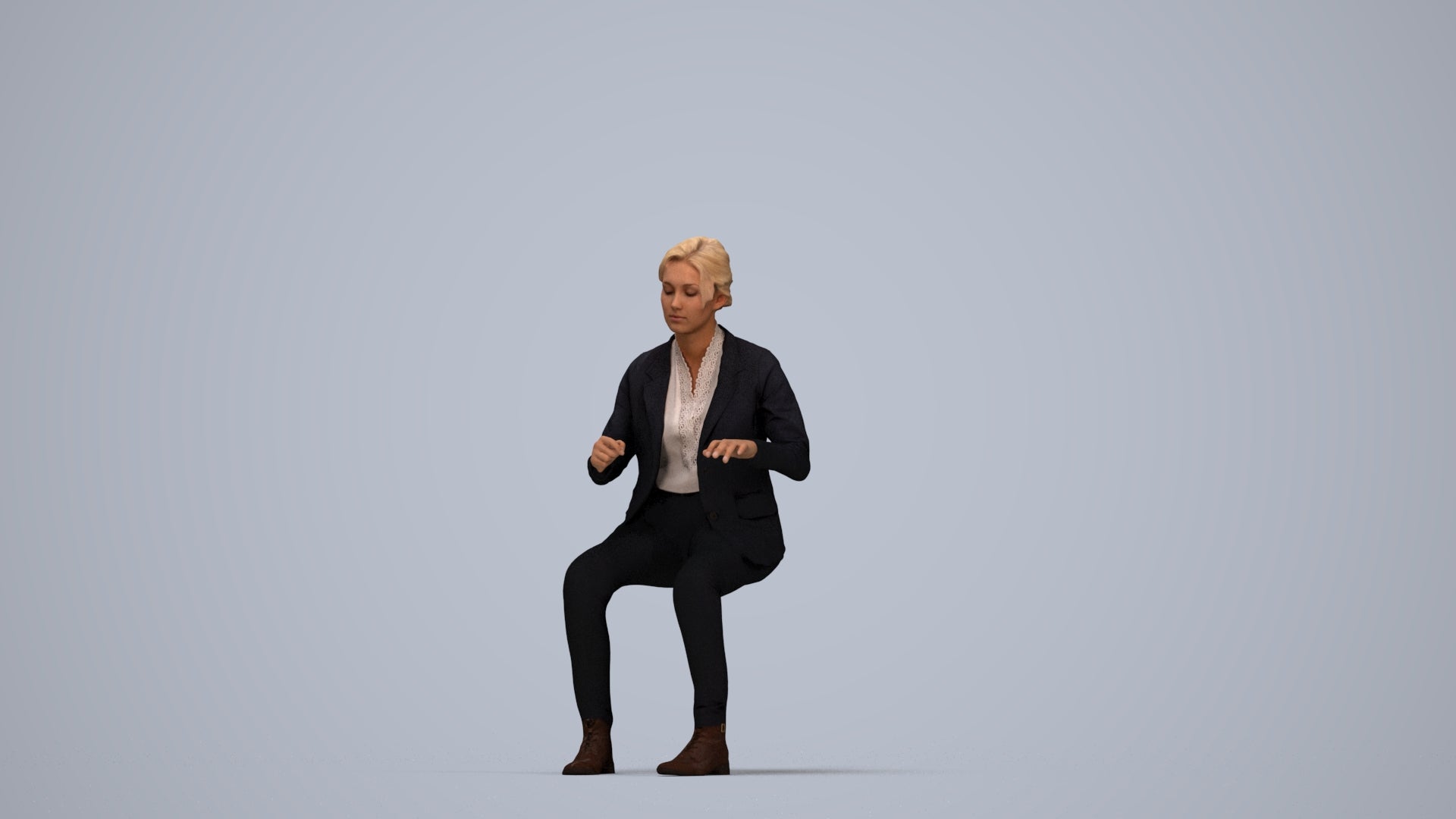 realistic 3D woman business, scanned archviz people for Blender and 3ds Max, top-down view render