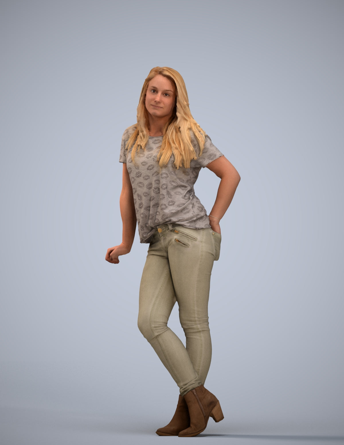 3D people model woman casual standing, scanned human for 3ds Max rendering