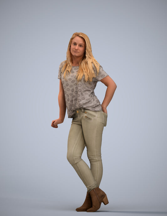 3D people model woman casual standing, scanned human for 3ds Max rendering