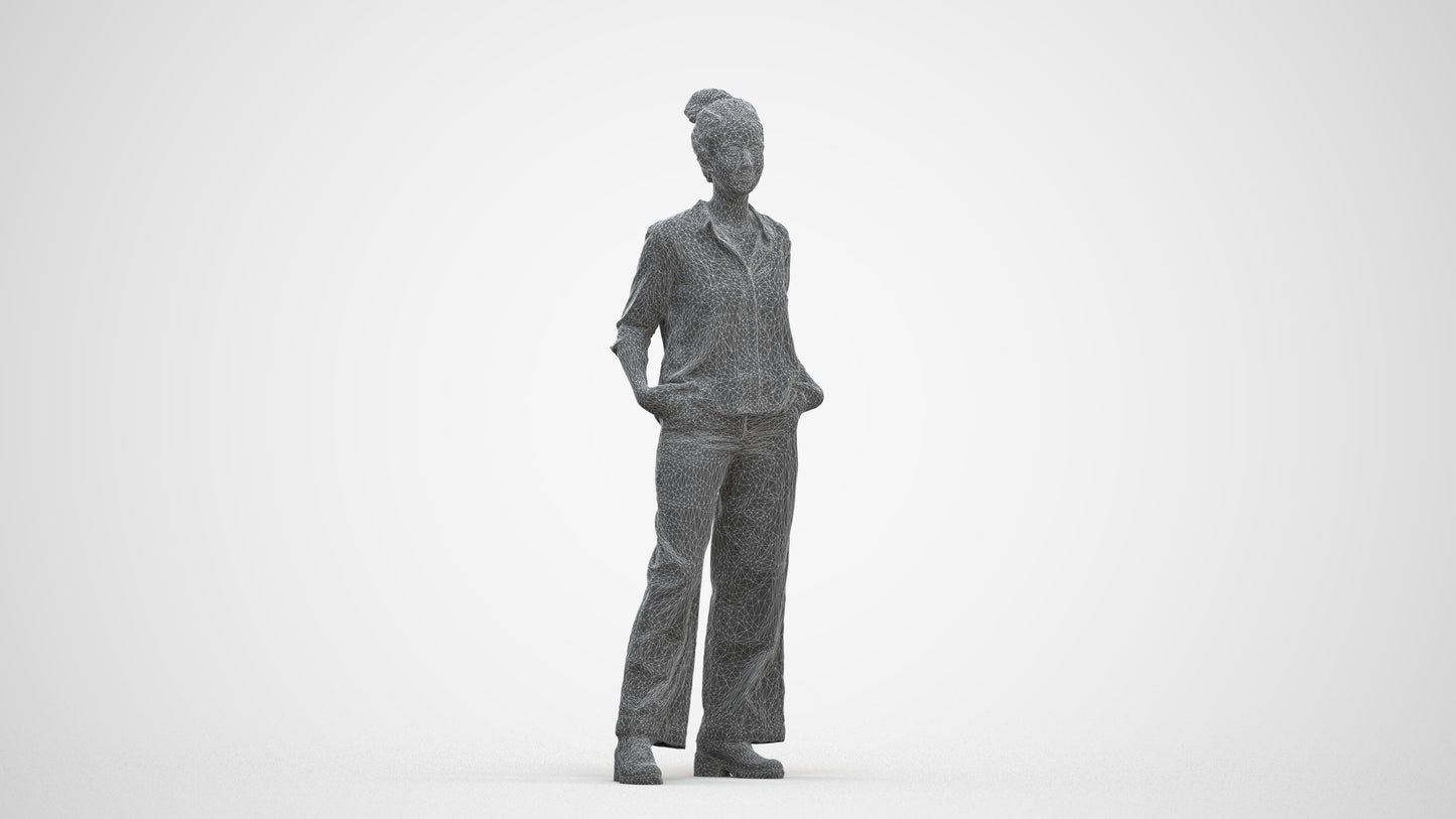 scanned 3D woman casual standing, photogrammetry people for Enscape and V-Ray, three-quarter front view render