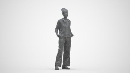 scanned 3D woman casual standing, photogrammetry people for Enscape and V-Ray, three-quarter front view render