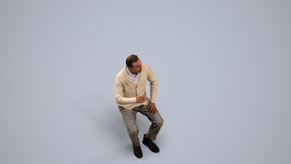 3D scanned man sitting business, photorealistic archviz people for Enscape and SketchUp, back view render