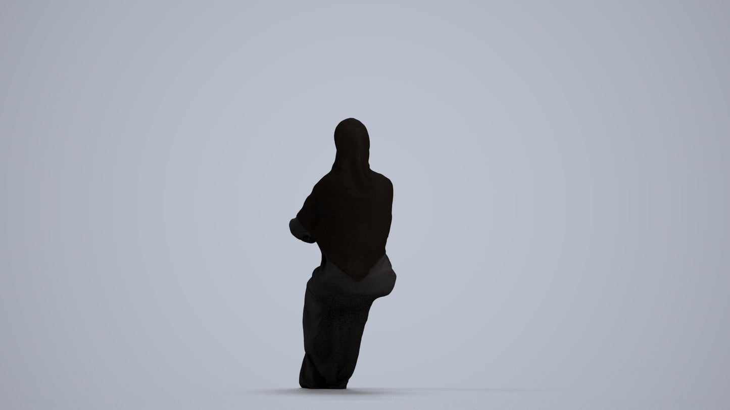 photogrammetry 3D woman sitting, realistic human model archviz FBX, front view render