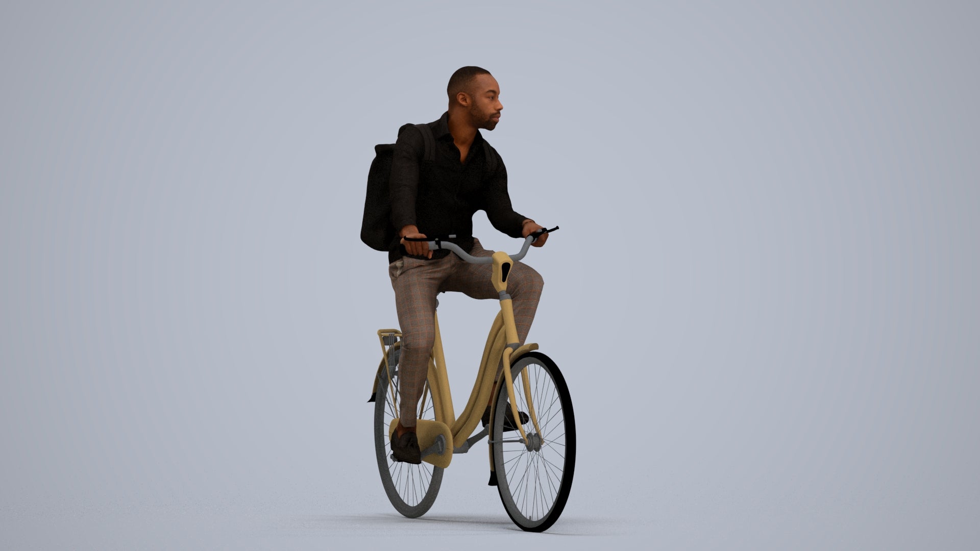 photogrammetry 3D man business cycling, realistic human model archviz FBX, standing pose render