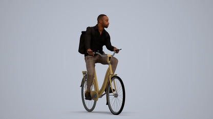 photogrammetry 3D man business cycling, realistic human model archviz FBX, standing pose render
