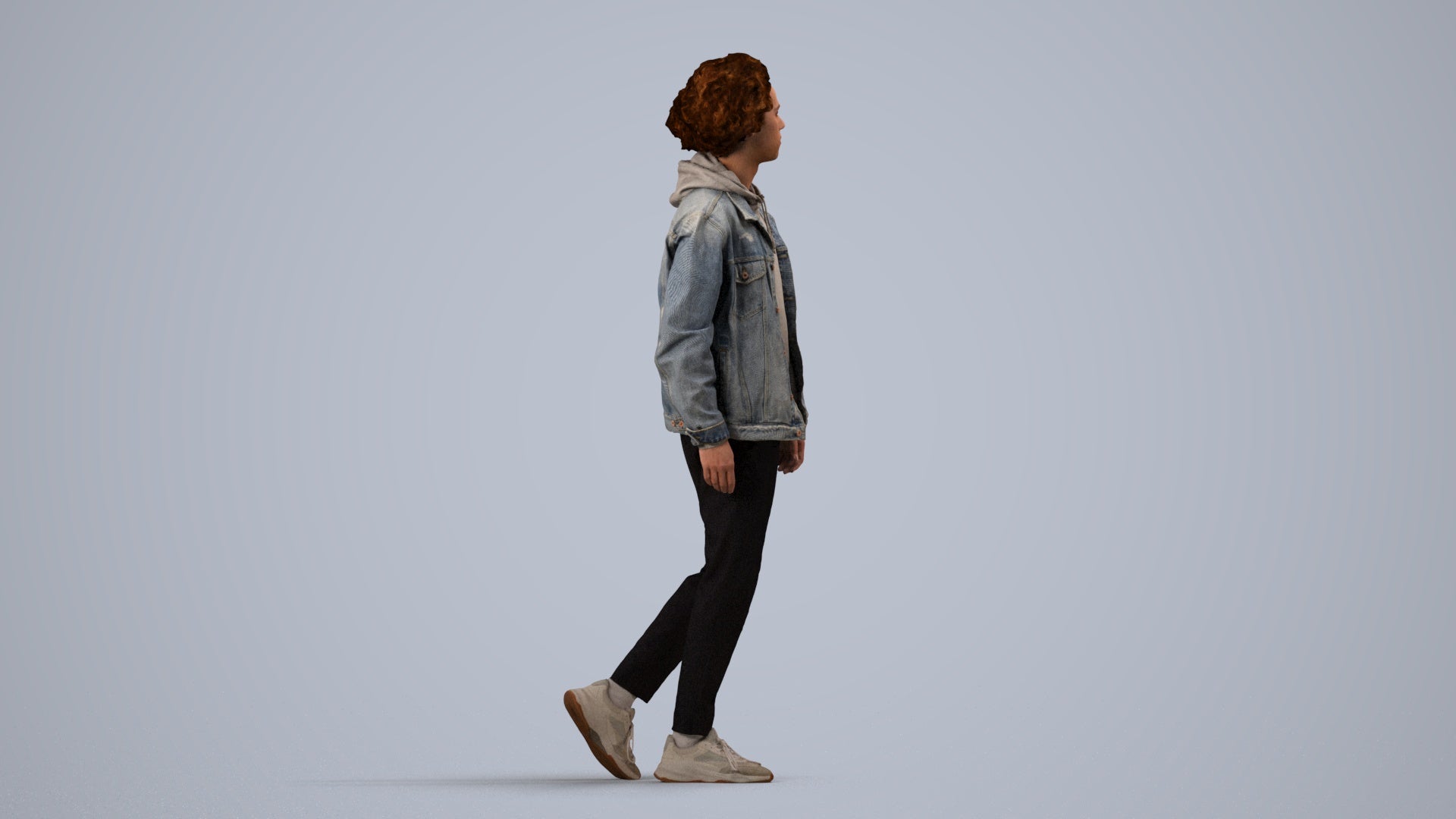 realistic 3D human man casual walking, archviz people FBX OBJ for Blender, side view render