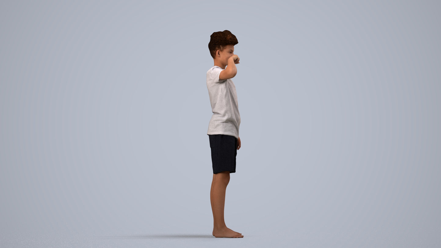 3D scanned boy kids, photorealistic archviz people for Enscape and SketchUp, side view render