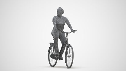realistic 3D woman casual cycling, scanned archviz people for Blender and 3ds Max, three-quarter front view render