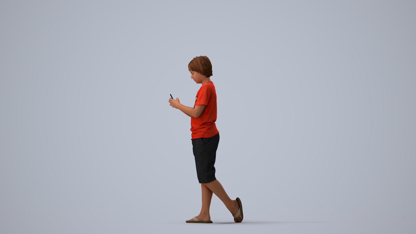 scanned 3D boy casual kids, photogrammetry people for Enscape and V-Ray, three-quarter view render
