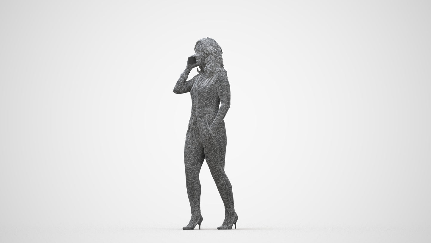 3D people model woman casual walking, scanned human for 3ds Max rendering, wireframe back view