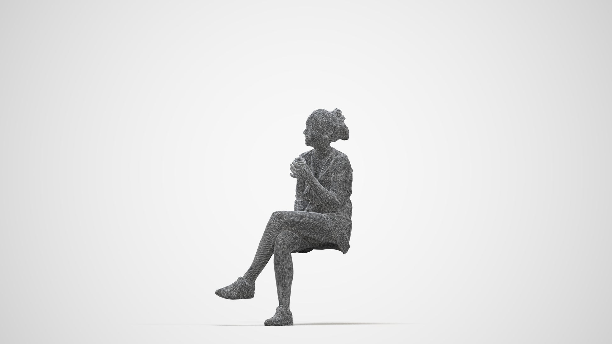 scanned 3D girl casual kids, photogrammetry people for Enscape and V-Ray, wireframe back view