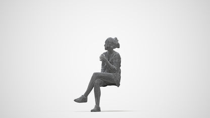 scanned 3D girl casual kids, photogrammetry people for Enscape and V-Ray, wireframe back view