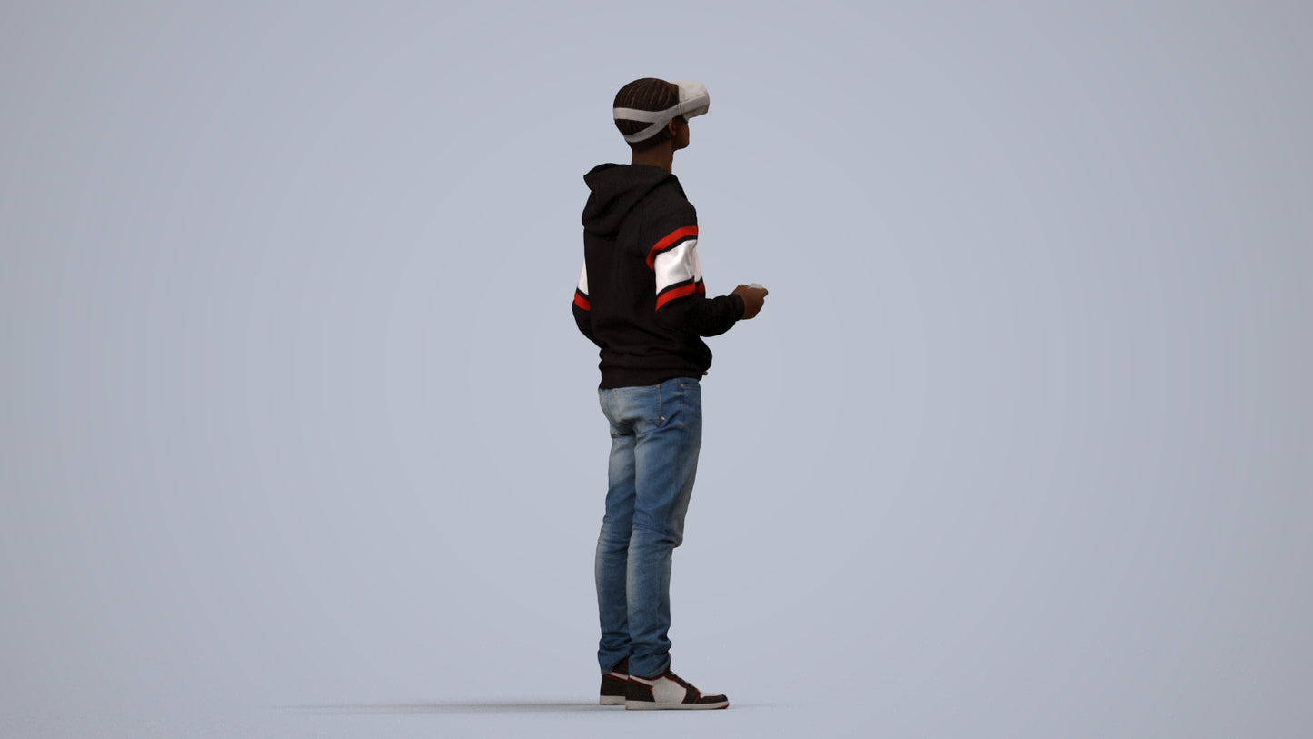 realistic 3D human boy casual kids, archviz people FBX OBJ for Blender, side view render