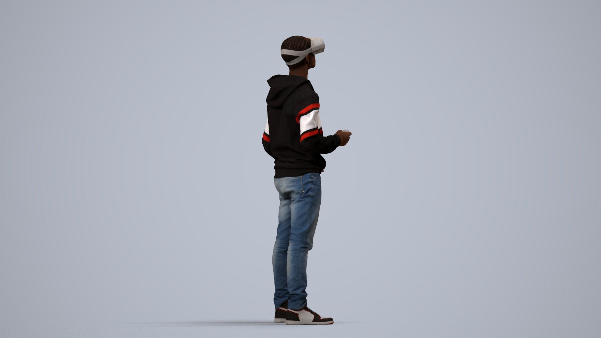 realistic 3D human boy casual kids, archviz people FBX OBJ for Blender, side view render