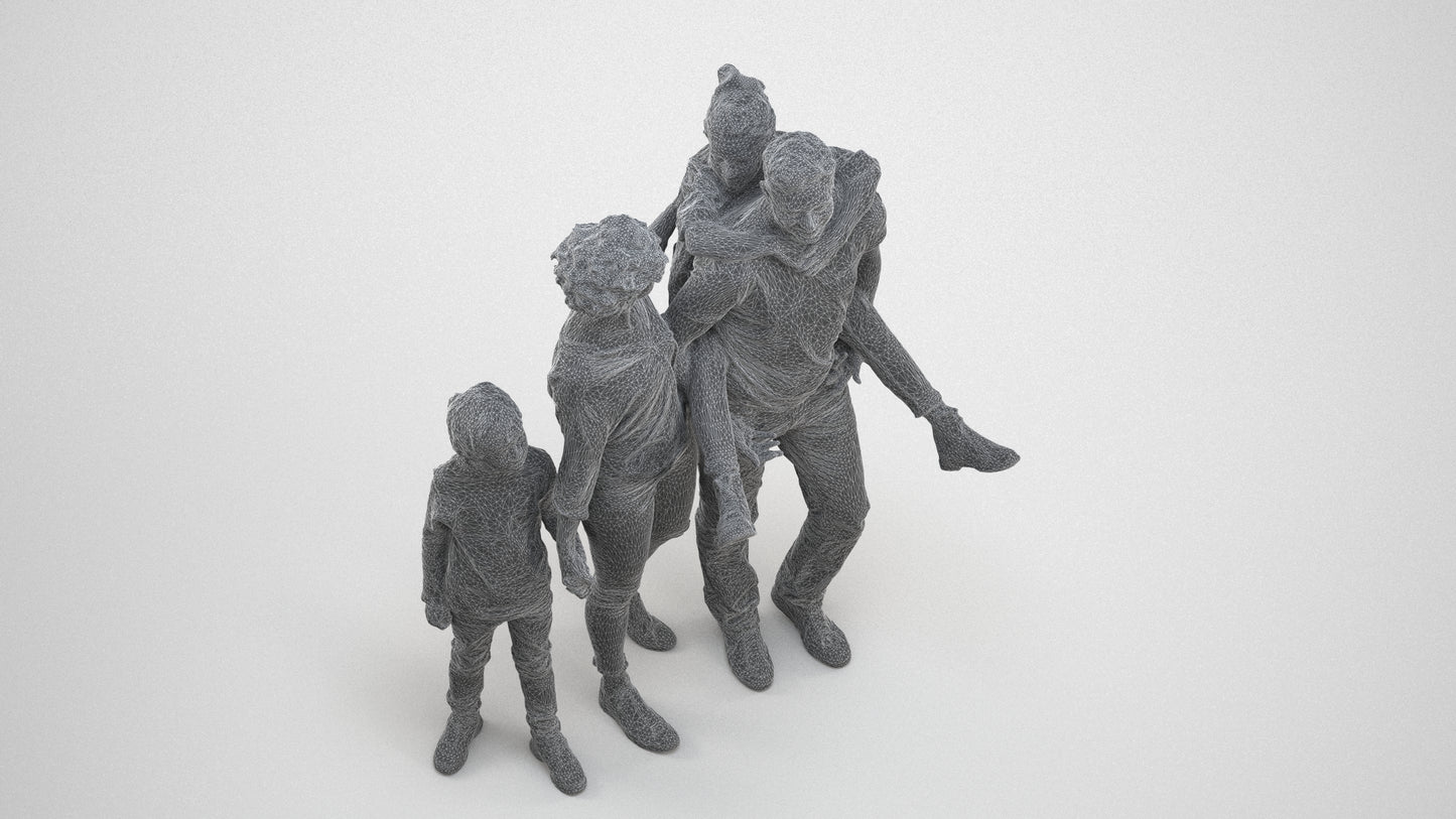 3D people model girl casual kids, scanned human for 3ds Max rendering, wireframe three-quarter view