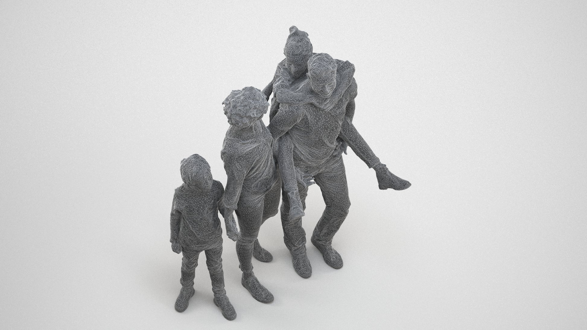 3D people model girl casual kids, scanned human for 3ds Max rendering, wireframe three-quarter view