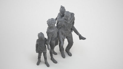 3D people model girl casual kids, scanned human for 3ds Max rendering, wireframe three-quarter view