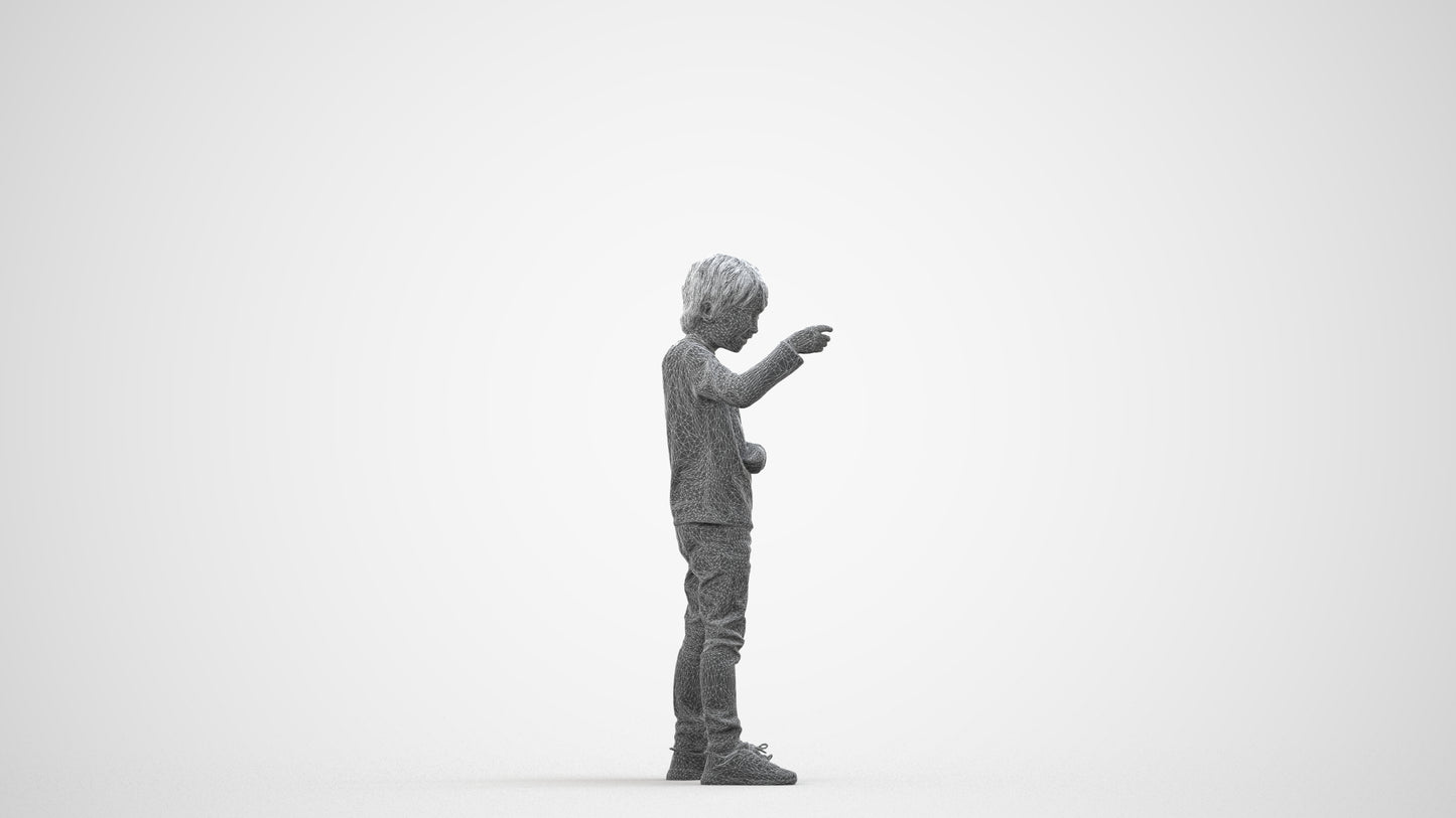 3D people model boy casual kids, scanned human for 3ds Max rendering, wireframe side view