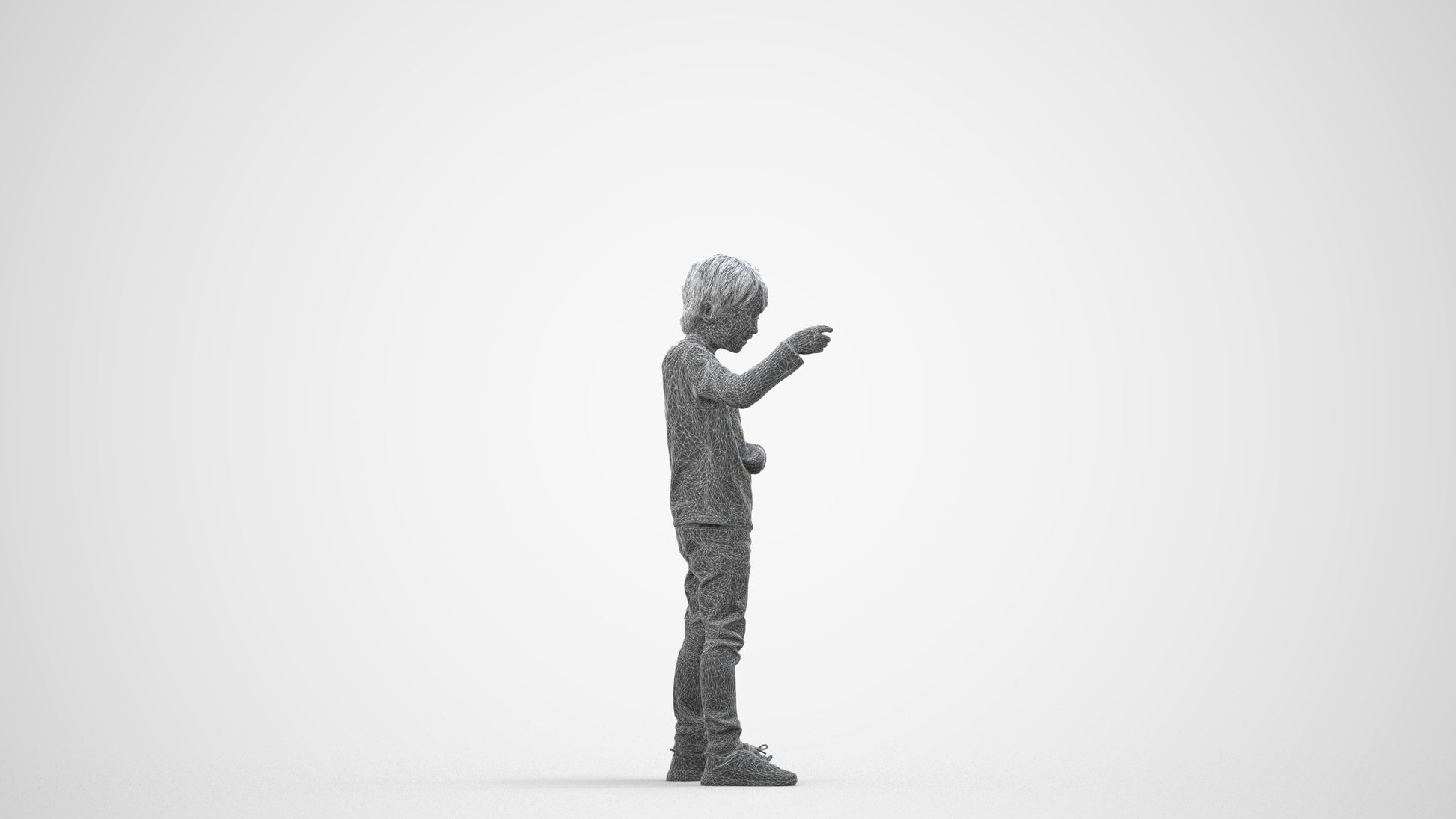 3D people model boy casual kids, scanned human for 3ds Max rendering, wireframe side view