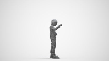 3D people model boy casual kids, scanned human for 3ds Max rendering, wireframe side view