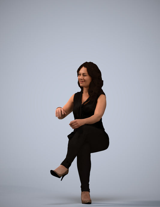 realistic 3D human woman casual sitting, archviz people FBX OBJ for Blender
