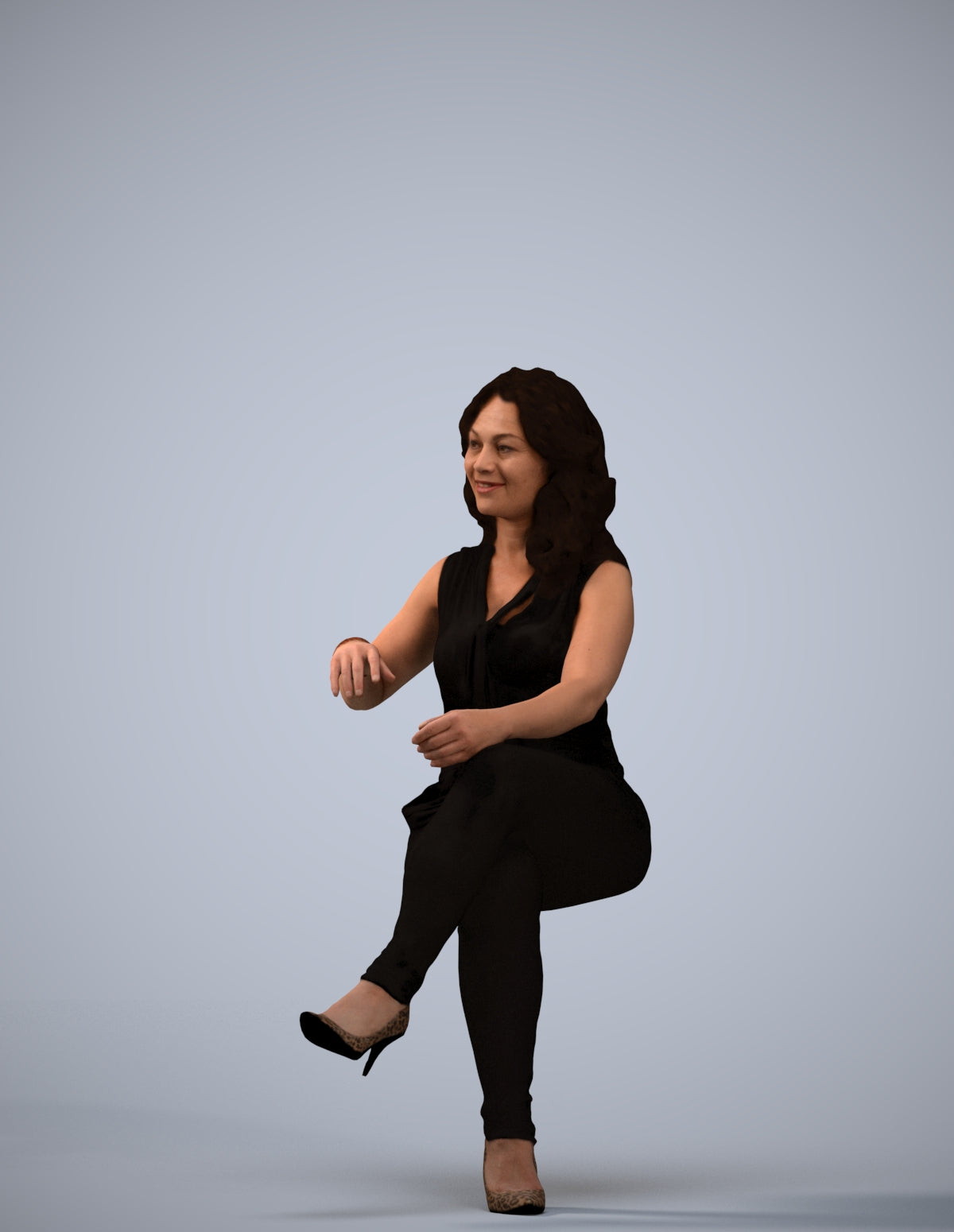 realistic 3D human woman casual sitting, archviz people FBX OBJ for Blender