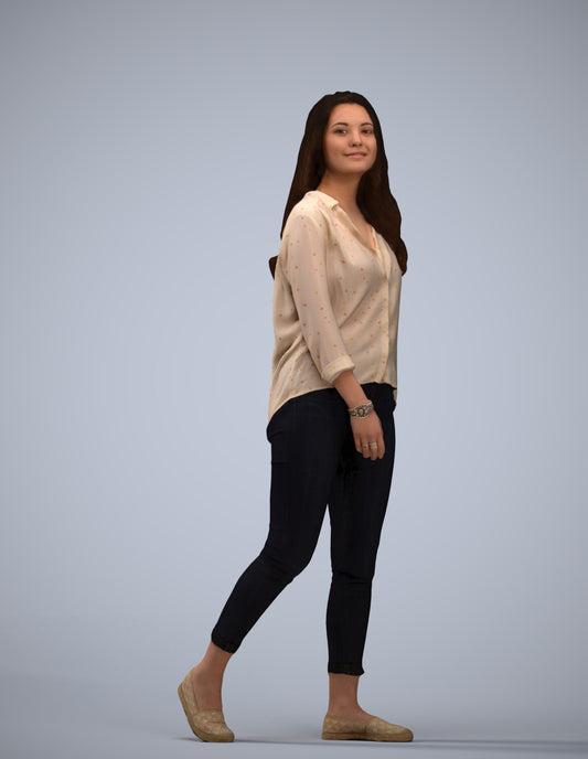 realistic 3D human woman casual walking, archviz people FBX OBJ for Blender