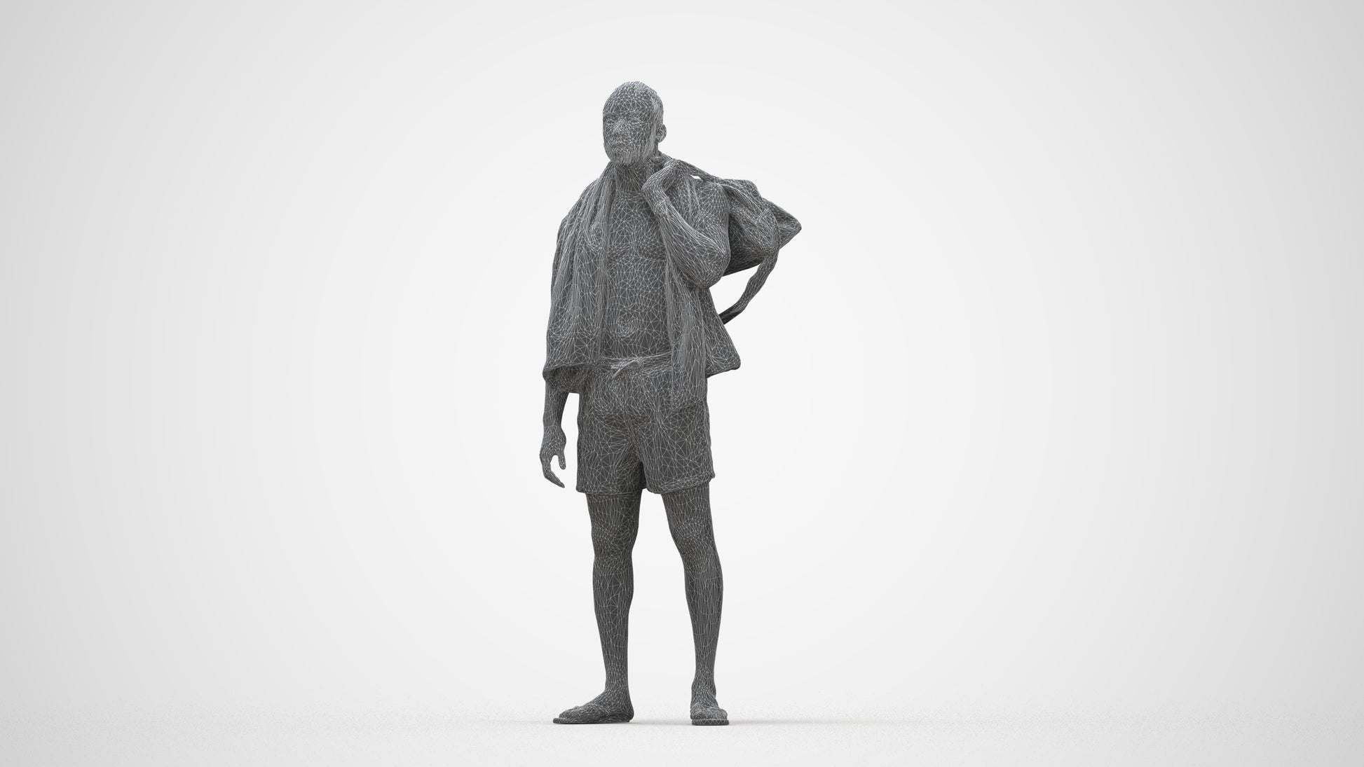 realistic 3D human man sport, archviz people FBX OBJ for Blender, wireframe back view