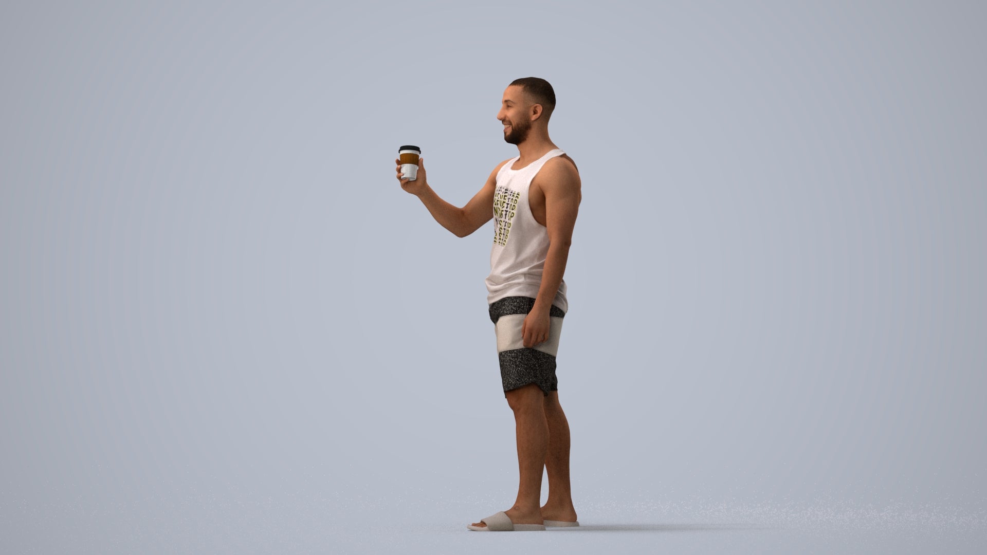 realistic 3D man standing, scanned archviz people for Blender and 3ds Max, three-quarter view render