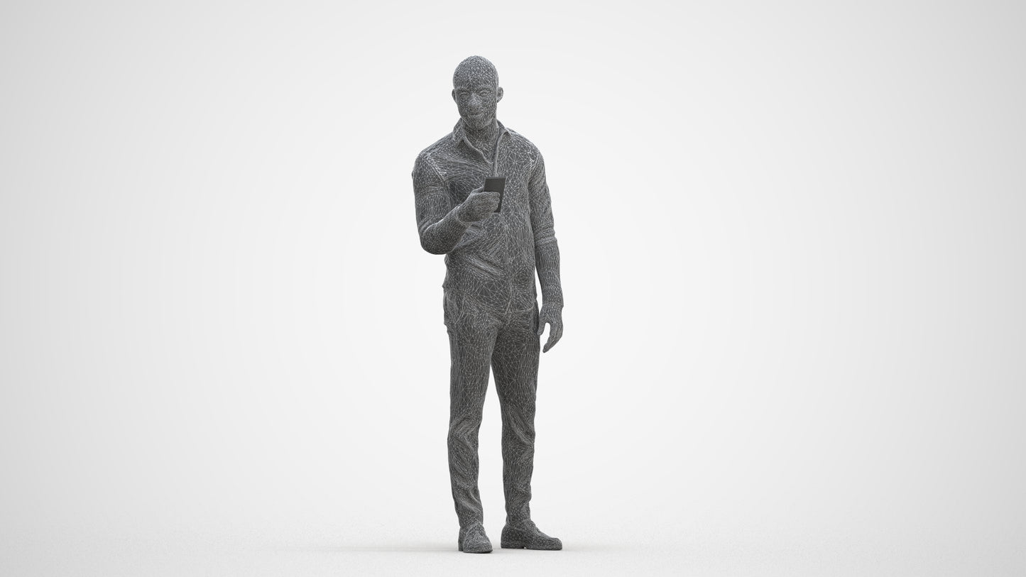 photogrammetry 3D man business standing, realistic human model archviz FBX, three-quarter front view render