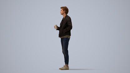 photogrammetry 3D man casual standing, realistic human model archviz FBX, three-quarter view render