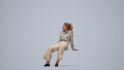 3D scanned woman sitting casual, photorealistic archviz people for Enscape and SketchUp, top-down view render