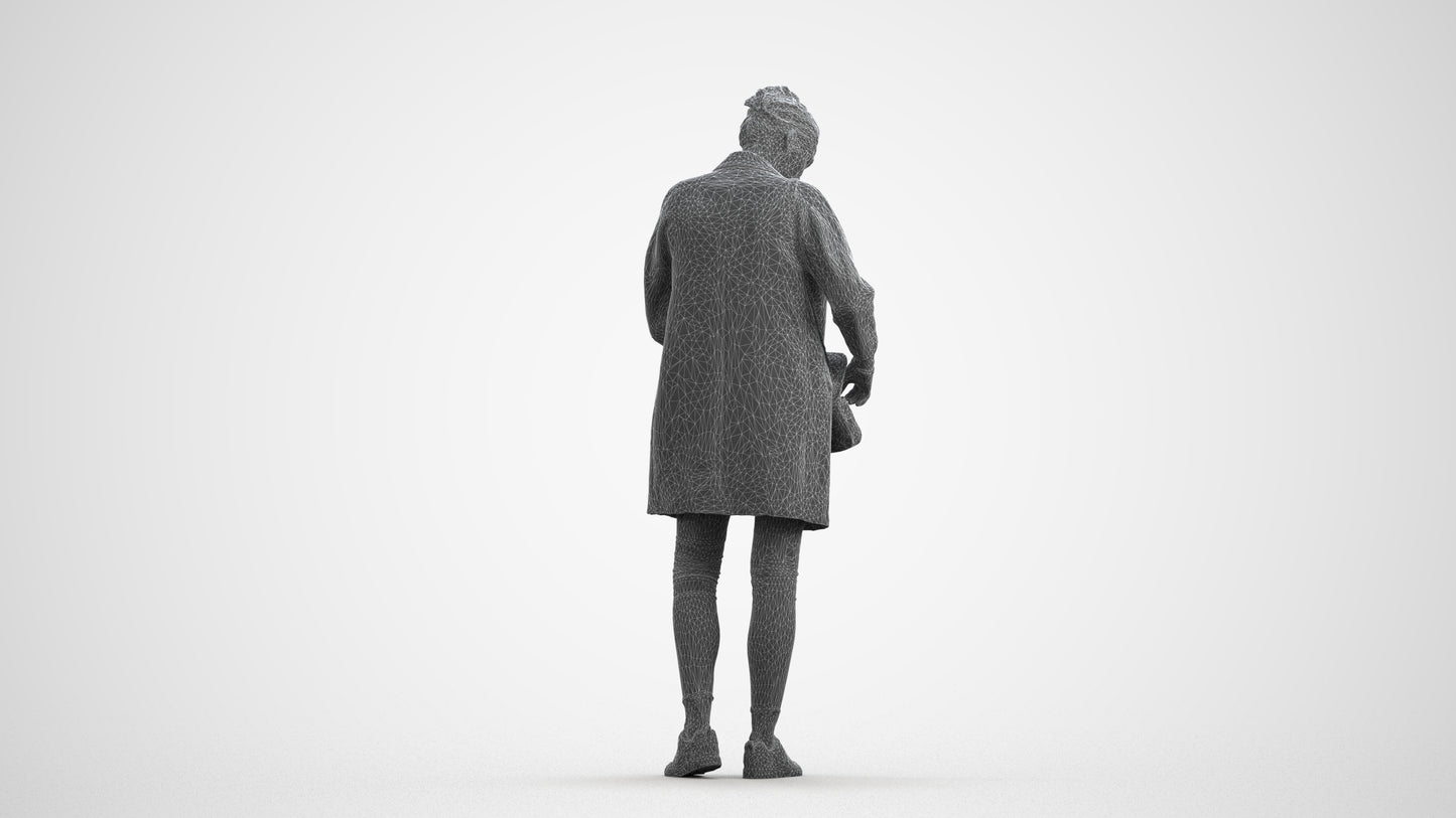 3D people model woman casual standing, scanned human for 3ds Max rendering, wireframe front view