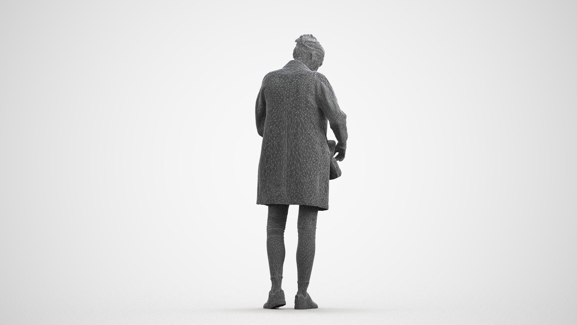 3D people model woman casual standing, scanned human for 3ds Max rendering, wireframe front view