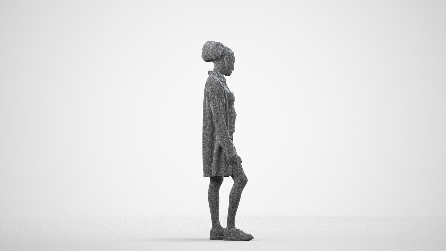 realistic 3D people woman casual standing, render-ready for V-Ray and Corona, FBX OBJ, wireframe side view