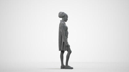 realistic 3D people woman casual standing, render-ready for V-Ray and Corona, FBX OBJ, wireframe side view