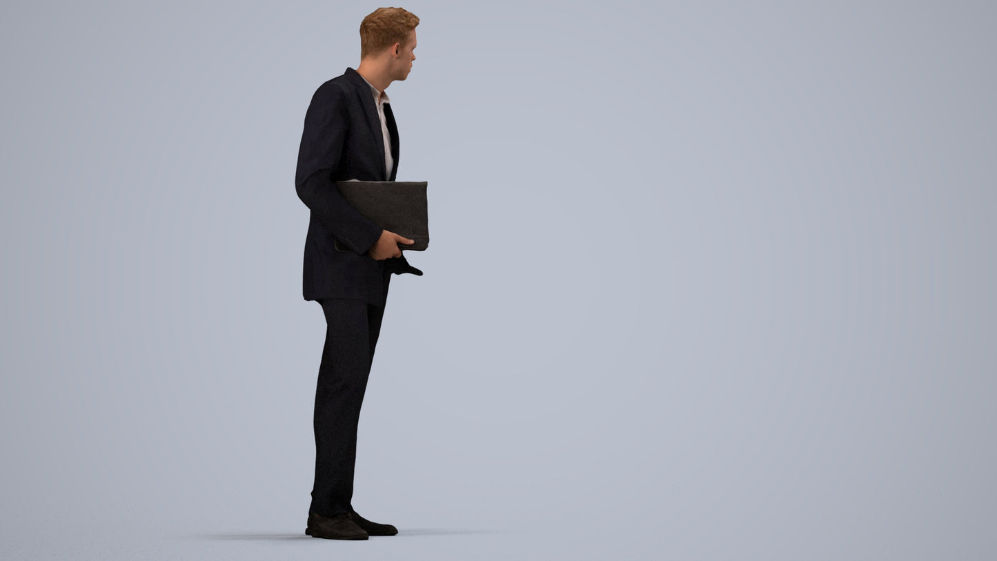 3D people model man business, scanned human for 3ds Max rendering, side view render