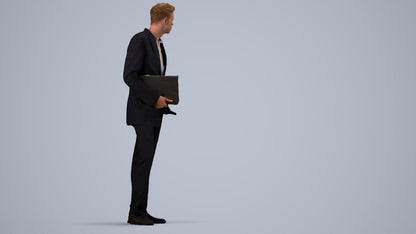 3D people model man business, scanned human for 3ds Max rendering, side view render