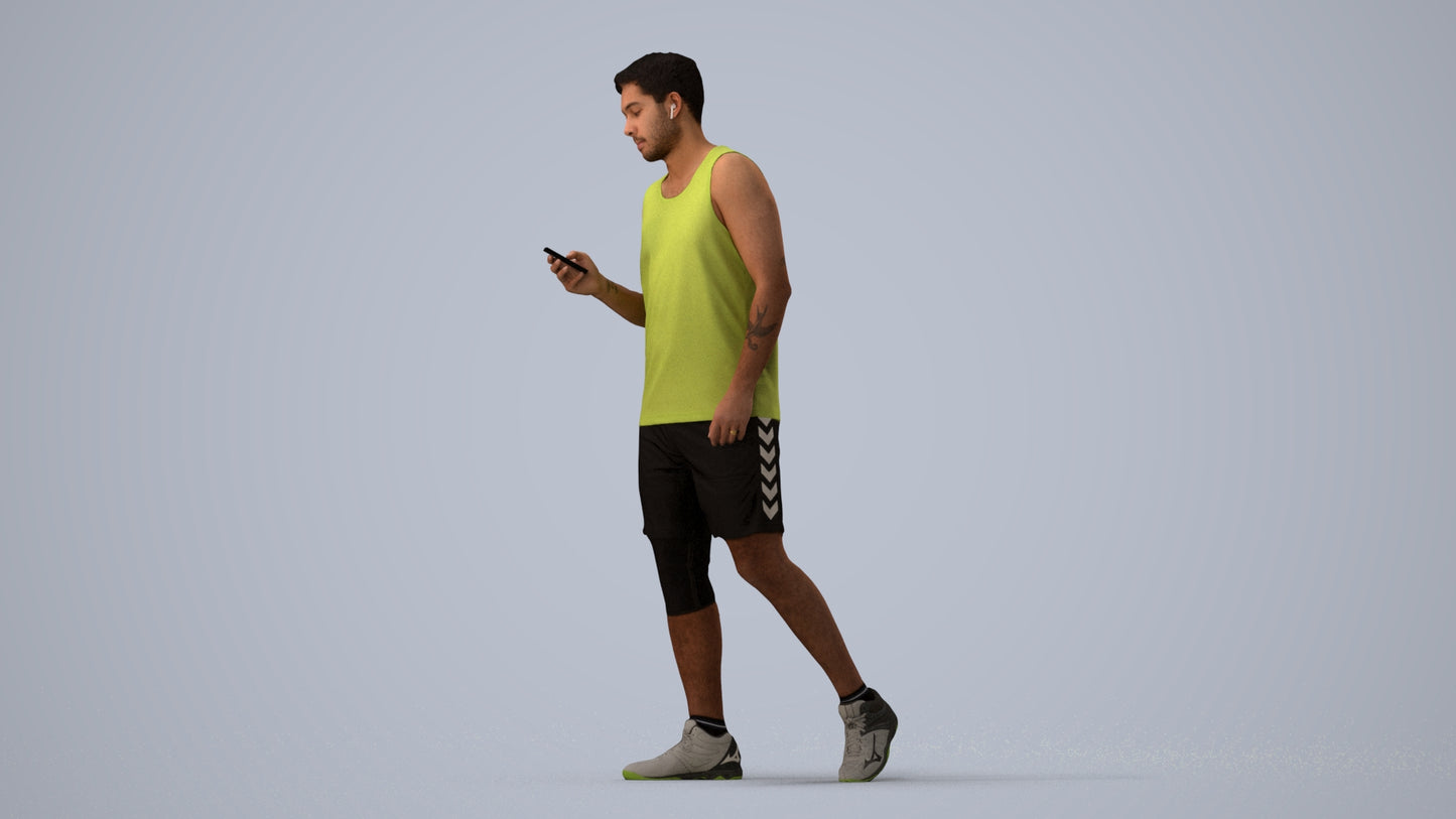 scanned 3D man sport, photogrammetry people for Enscape and V-Ray, three-quarter view render