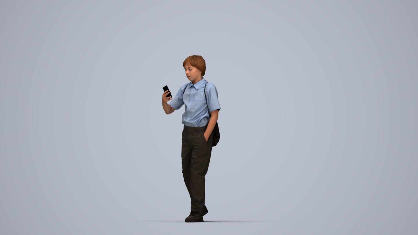 scanned 3D boy casual kids, photogrammetry people for Enscape and V-Ray, top-down view render