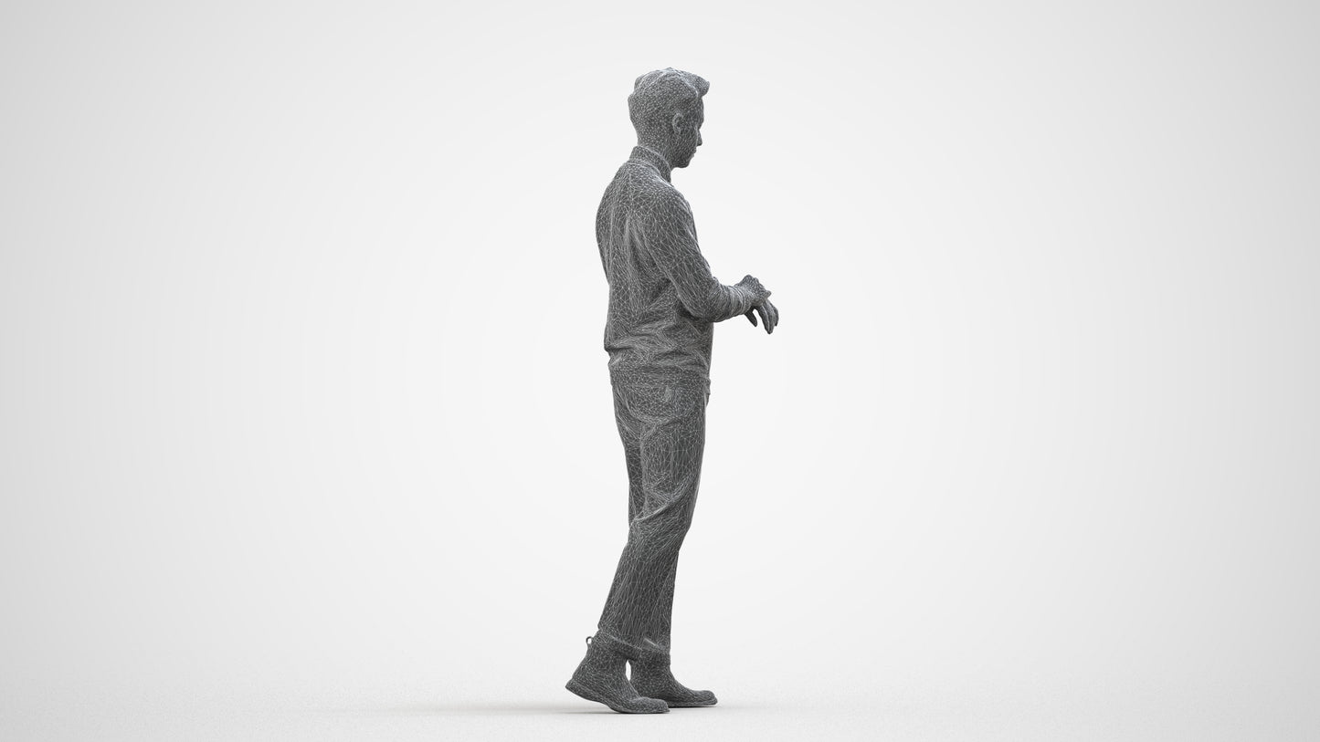 3D people model man casual walking, scanned human for 3ds Max rendering, wireframe side view
