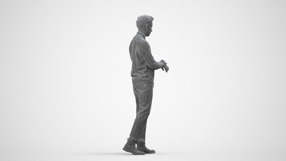 3D people model man casual walking, scanned human for 3ds Max rendering, wireframe side view