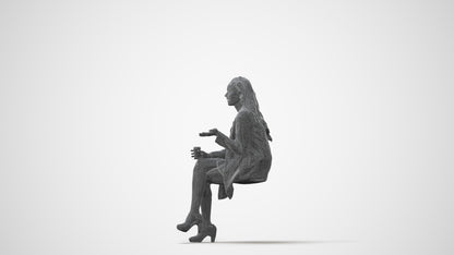 3D human model woman business sitting, photogrammetry scanned person for archviz, square thumbnail