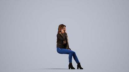 realistic 3D human woman casual sitting, archviz people FBX OBJ for Blender, side view render