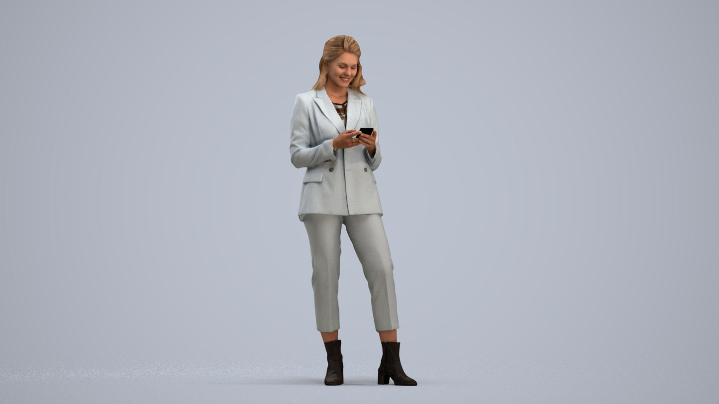 3D human model woman business, photogrammetry scanned person for archviz, standing pose render
