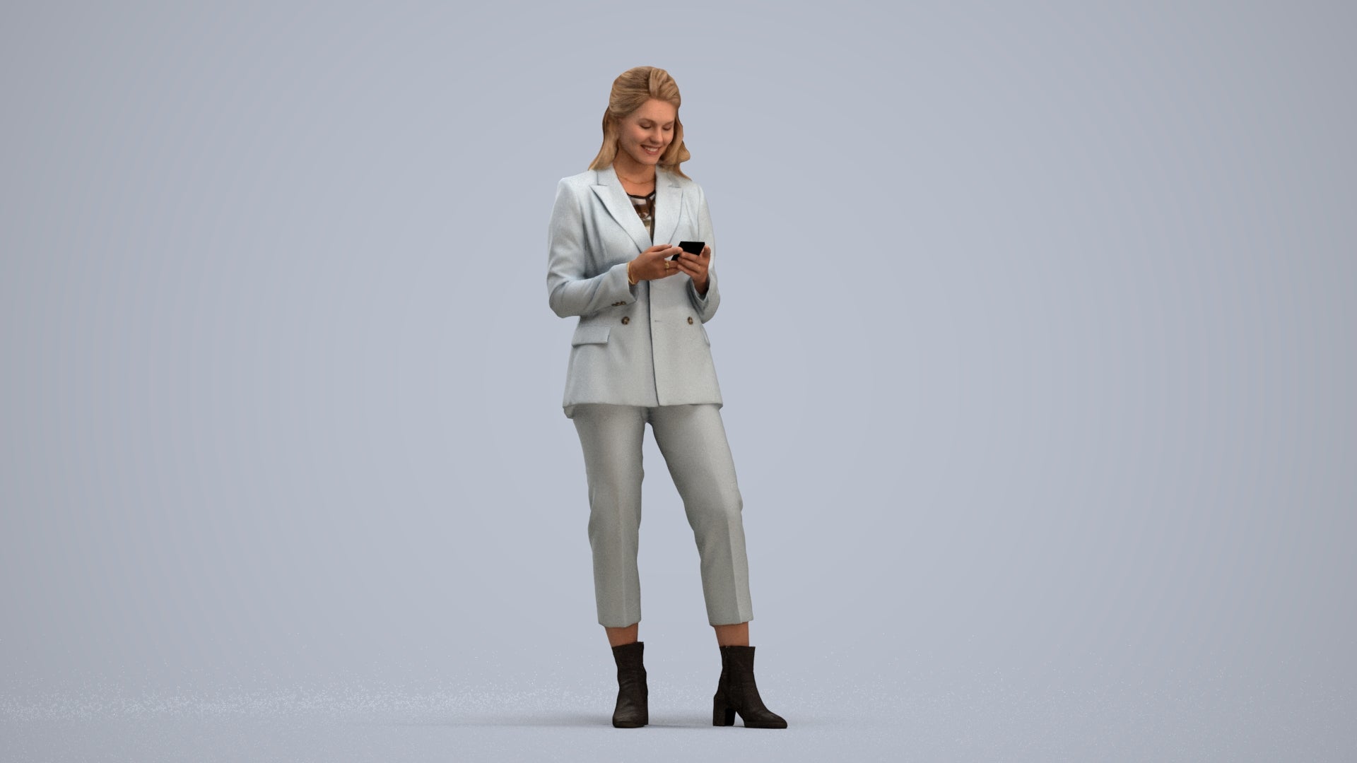 3D human model woman business, photogrammetry scanned person for archviz, standing pose render