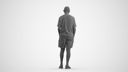 realistic 3D senior man casual standing, scanned archviz people for Blender and 3ds Max, wireframe front view