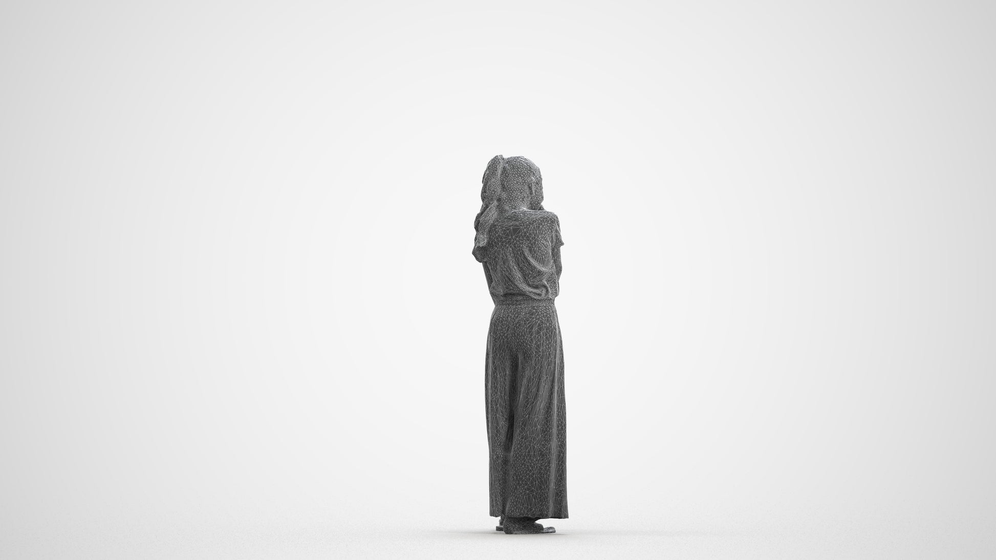 3D people model girl casual kids, scanned human for 3ds Max rendering, wireframe front view