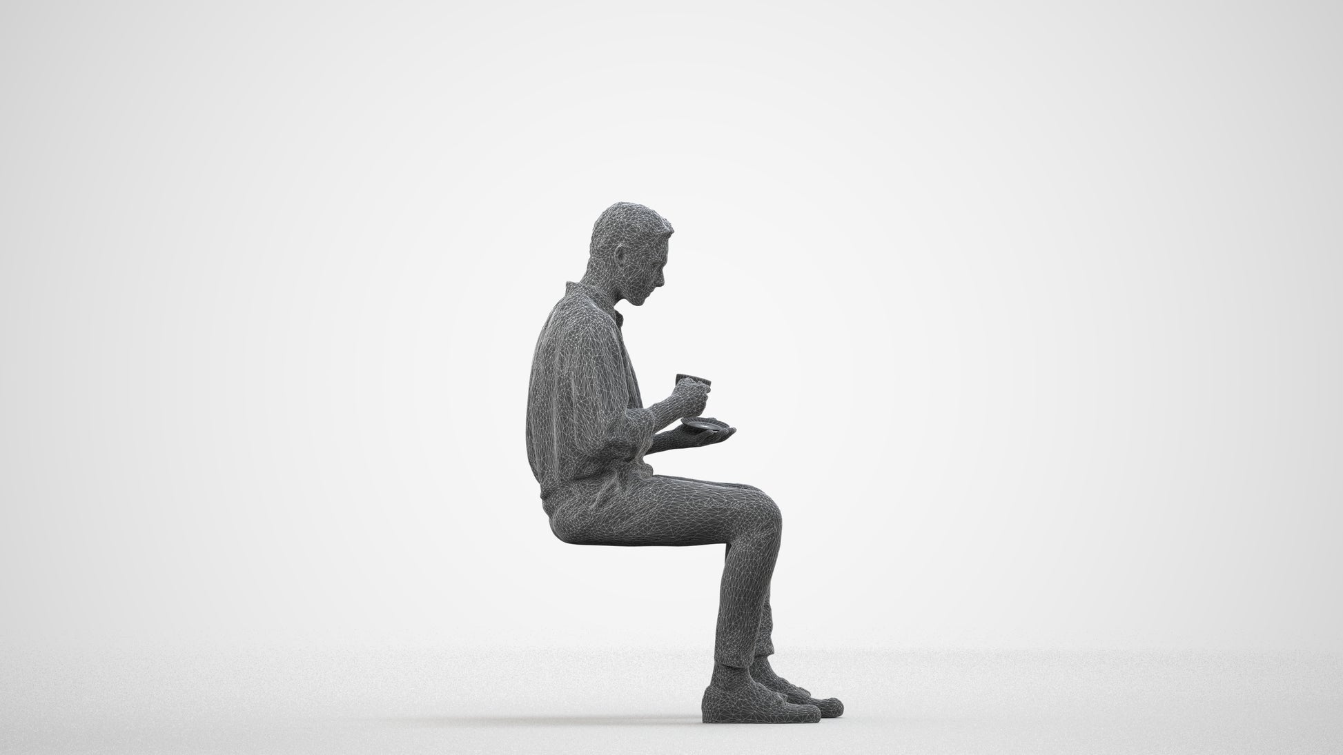 realistic 3D people man casual sitting, render-ready for V-Ray and Corona, FBX OBJ, wireframe side view