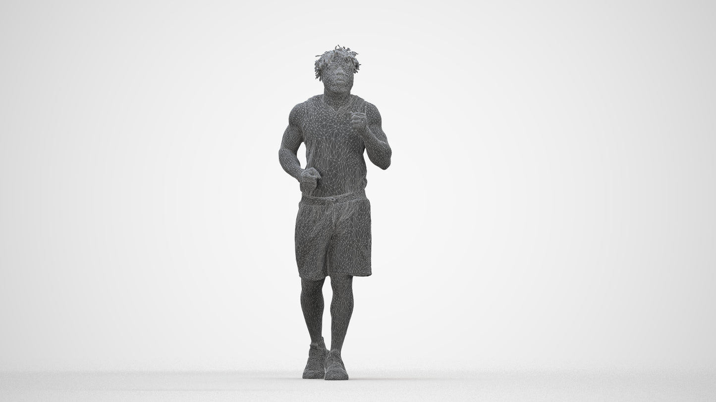 3D people model man sport, scanned human for 3ds Max rendering, wireframe back view
